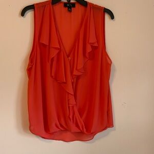 BCX Vibrant Coral Ruffle Blouse